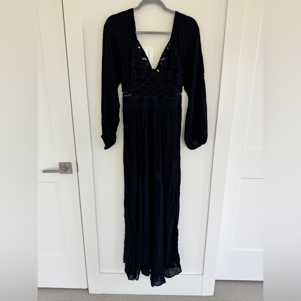 Free People Women's Black Long Sleeve Maxi Dress